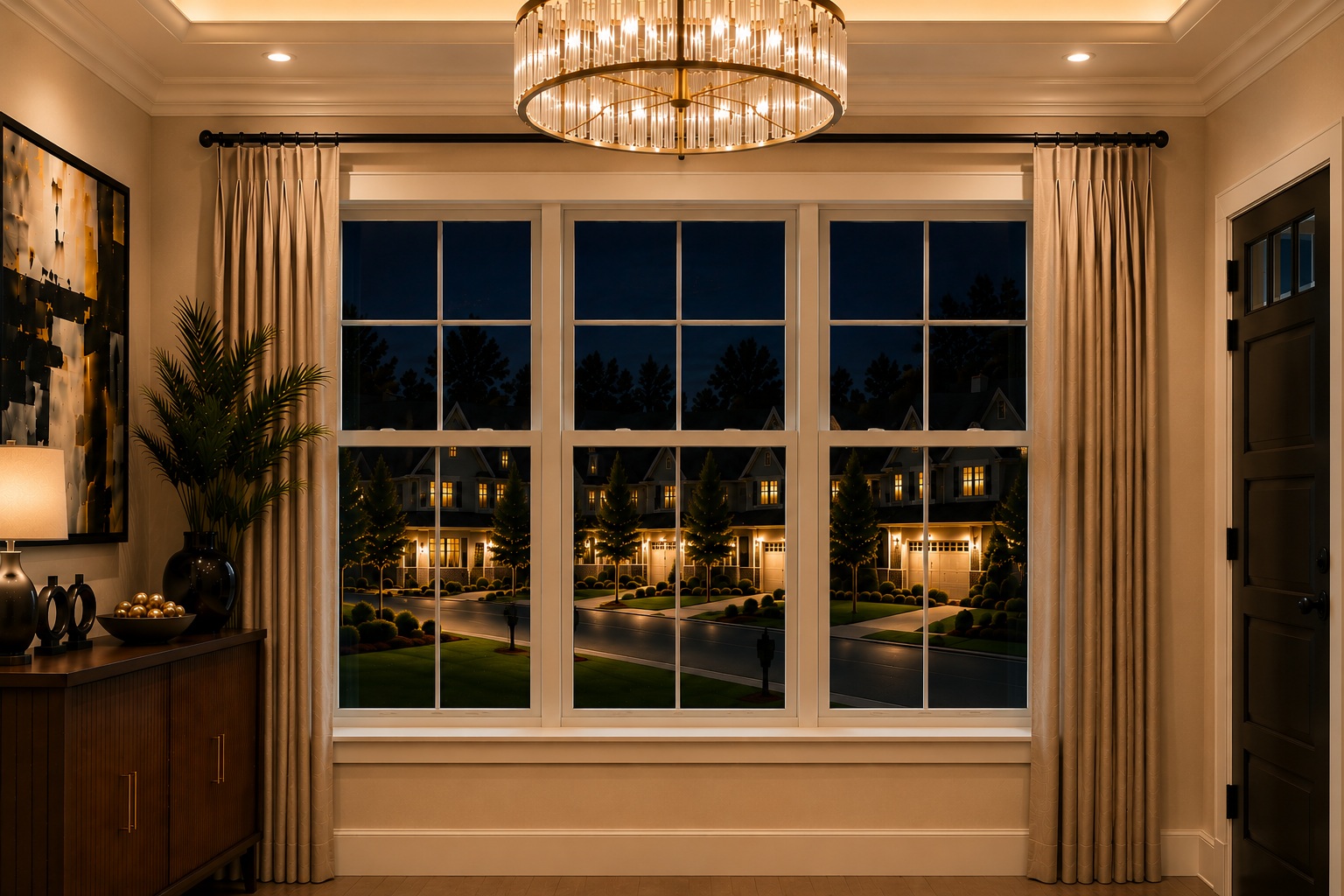Bill Cleveland's suburban home at twilight
