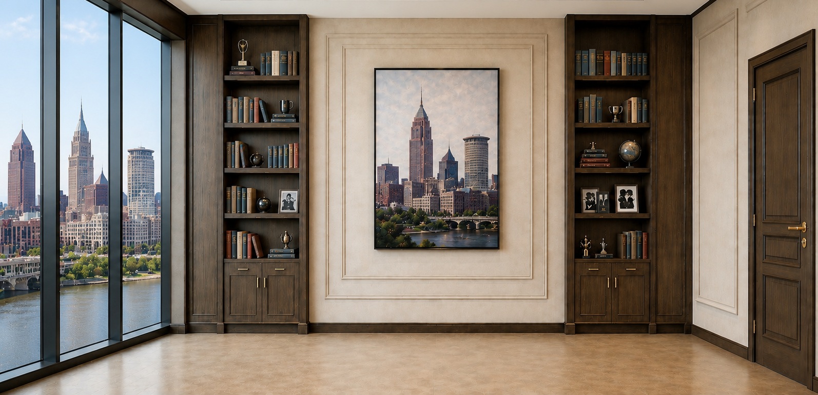 Bill Cleveland's high-rise office overlooking the city