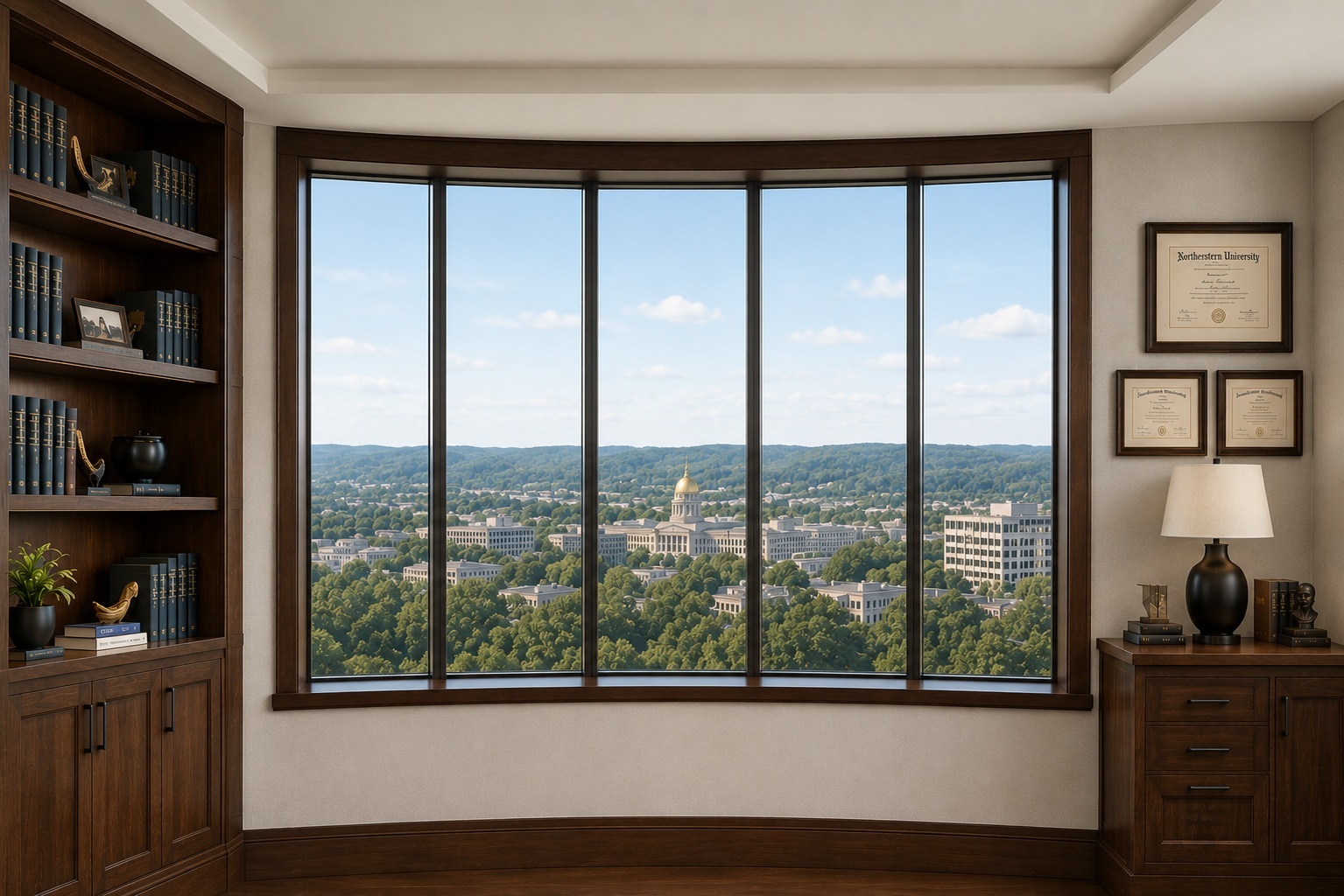 Dr. Bronson's wood-paneled office with capitol view