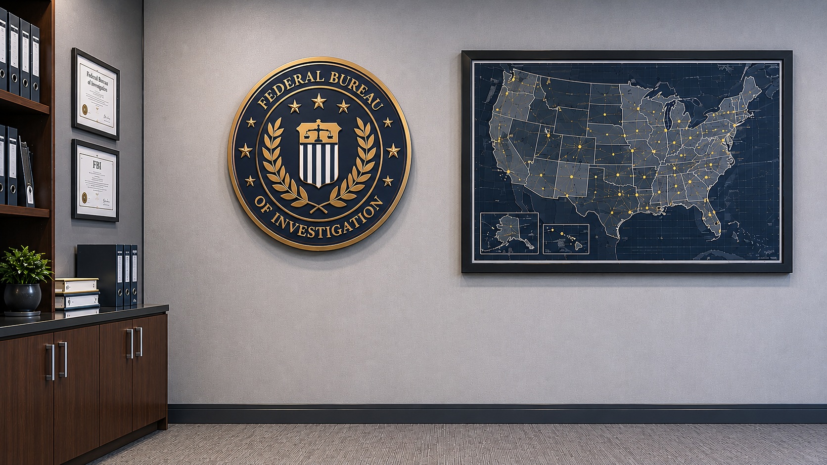 FBI field office with seal and US map