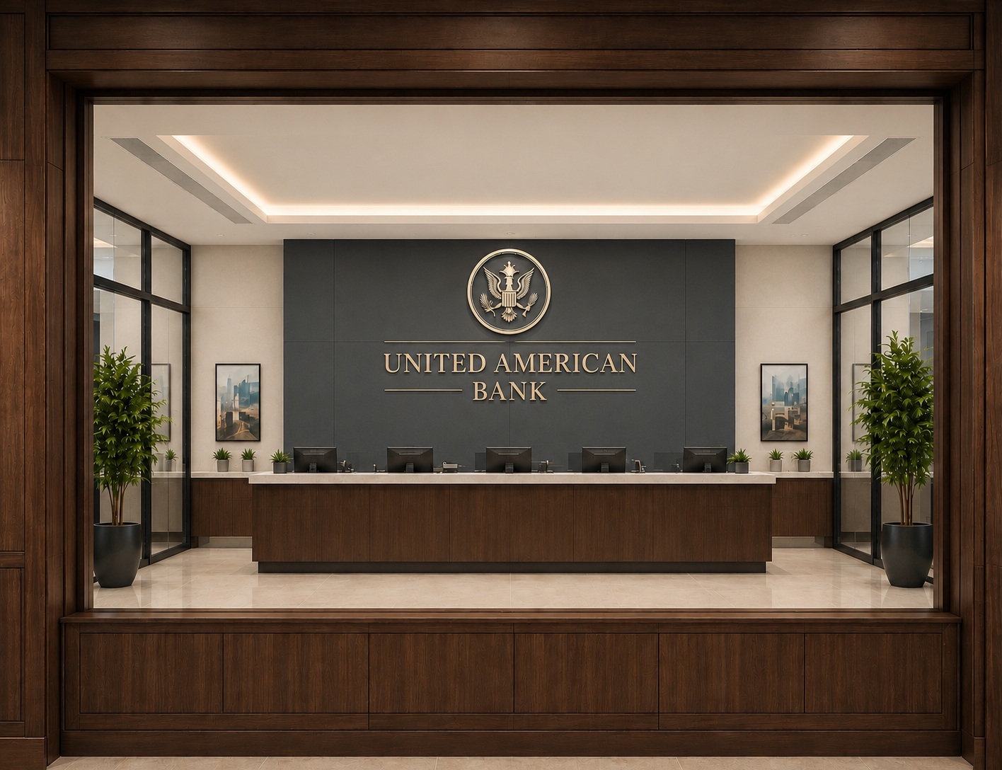 United American Bank lobby with eagle seal